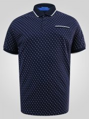 D555 Reid AOP Polo With Jacquard Collar, Pocket And Cuffs Navyblauw