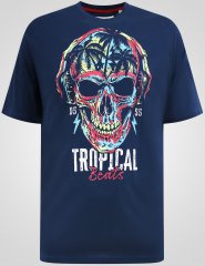 D555 Linton T-shirt met Veelkleurige Schedelprint Marineblauw