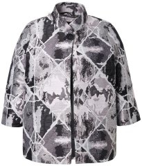 Ulla Popken 816673 Oversized jacquard blazer met driekwartmouwen Zwart