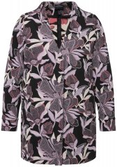 Ulla Popken 823967 Gebloemde jacquard blazer met driekwartmouwen Zwart