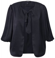 Ulla Popken 842712 Korte blazer met strik en ruchemouwen Zwart