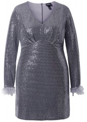 Ulla Popken 845145 Paillettenjurk met V-hals Zilver