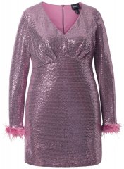Ulla Popken 845145 Paillettenjurk met V-hals Roze