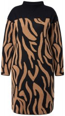 Ulla Popken 845378 Gebreide jurk met dierenprint Beige