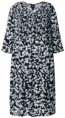 Ulla Popken 845825 Gebloemde midi-jurk met driekwartmouwen Zwart