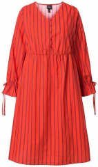 Ulla Popken 845863 Gestreepte midi-jurk met strikceintuur Koraal