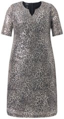 Ulla Popken 848137 Paillettenjurk met dierenprint Beige
