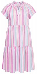 Ulla Popken 849969 Gestreepte midi-jurk met ruches Roze