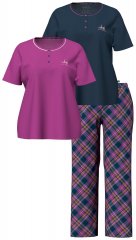 Ulla Popken 850864 3-delige pyjamaset met ruitjes Violet