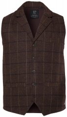 JP1880 851395 Geruit tweed gilet met stretch Donkerbruin