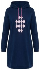 Ulla Popken 851749 Loungejurk met ruitjes en capuchon Donkerblauw