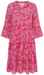 Ulla Popken 852841 Gebloemde jurk met ruches Magenta