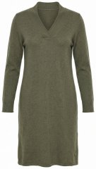 Ulla Popken 853077 Gebreide jurk met lange mouwen en V-hals Kaki