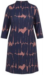 Ulla Popken 853590 Bedrukte jersey jurk met driekwartmouwen Donkerblauw