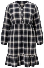 Ulla Popken 853728 Geruite jurk met ruches Zwart