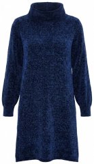 Ulla Popken 854602 Gebreide jurk met lange mouwen en col Donkerblauw