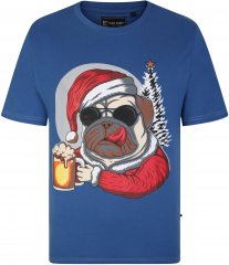 KBS X021 Dog Beer Print T-Shirt Blue