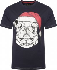 Kam Jeans X027 Bulldog Santa Xmas Print T-Shirt Navy