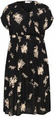 Kaffe Curve Jenna Jurk Zwart/Brown Flower print