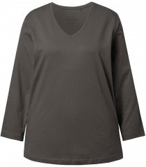 Ulla Popken Back To Basics V-Neck Relaxed Fit Cotton Tee Graphite Grey