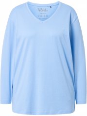 Ulla Popken Back To Basics V-Neck Relaxed Fit Cotton Tee Light Blue