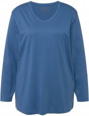 Ulla Popken Back To Basics V-Neck Relaxed Fit Cotton Tee Denim Blue
