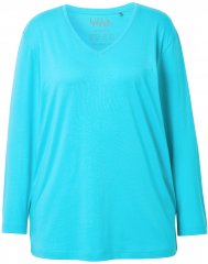 Ulla Popken Back To Basics V-Neck Relaxed Fit Cotton Tee Deep Aqua