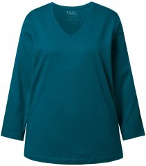 Ulla Popken Back To Basics V-Neck Relaxed Fit Cotton Tee Cerulean