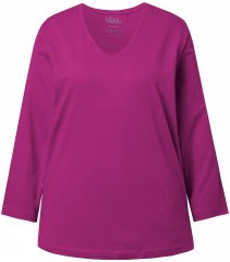 Ulla Popken Back To Basics V-Neck Relaxed Fit Cotton Tee Berry