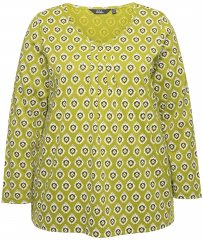 Ulla Popken Allover Graphic Long Sleeve Tee Avocado Green