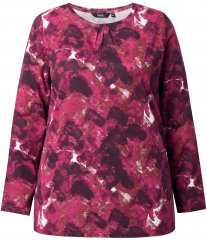 Ulla Popken Abstract Print Long Sleeve Tee Dark Ruby