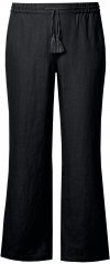 Ulla Popken Drawstring Elastic Waist Mary Fit Linen Pants Black