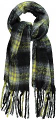 Ulla Popken Plaid Long Fringe Scarf Yellow Green