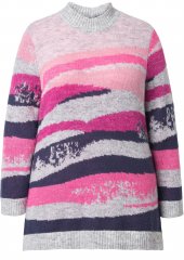 Ulla Popken Landscape Stripe Sweater Light Grey Melange