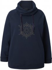 Ulla Popken Rhinestone Snowflake Turtleneck Sweatshirt Navy