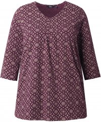 Ulla Popken 3/4 Sleeve Geometric Graphic Tee Plum