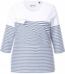 Ulla Popken Paper Boat Print 3/4 Sleeve Tee Snow White