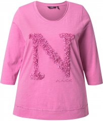Ulla Popken Textured Lettering 3/4 Sleeve Tee Pink