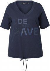 Ulla Popken Ride The Wave Short Sleeve V-Neck Graphic Tee Navy Blue