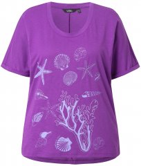 Ulla Popken Marine Print Short Sleeve Tee Purple
