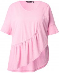 Ulla Popken Asymmetric Flounce Panel Short Sleeve Tee Pink