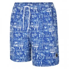 Espionage SW097 Zwemshort met Hawaii-print Koningsblauw/Wit