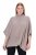 Ulla Popken 844996 Geribde merinoponcho met col Lichtbruin - Poncho's & capes - 
