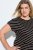 Ulla Popken 848921 Gestreepte jersey jurk met strikceintuur Zwart - Maxi jurken - Grote maten maxi jurken