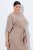 Ulla Popken 852288 Midi-jurk met korte mouwen en strikceintuur Lichtbruin - Midi jurken - Midi-jurken in grote maten