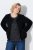 Ulla Popken 853685 Korte teddyjas met leerlook-bies Zwart - Jassen - Grote maten jassen voor dames