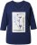 Ulla Popken Decorative Plant 3/4 Sleeve T-Shirt Ink Blue - Bedrukte T-shirts voor dames - 