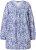 Ulla Popken Allover Printed Pleated Long Sleeve Tee Dark Blue - Bedrukte T-shirts voor dames - 