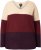 Ulla Popken Cable Knit Block Stripe V-Neck Sweater Dark Ruby - Sweaters & hoodies - 
