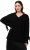 Ulla Popken Lace-Up Cuff Long Sleeve V-Neck Sweater Black - Sweaters & hoodies - 